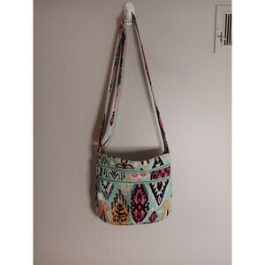 Vera Bradley Crossbody Bag Aztek Print Light Green Multi Color